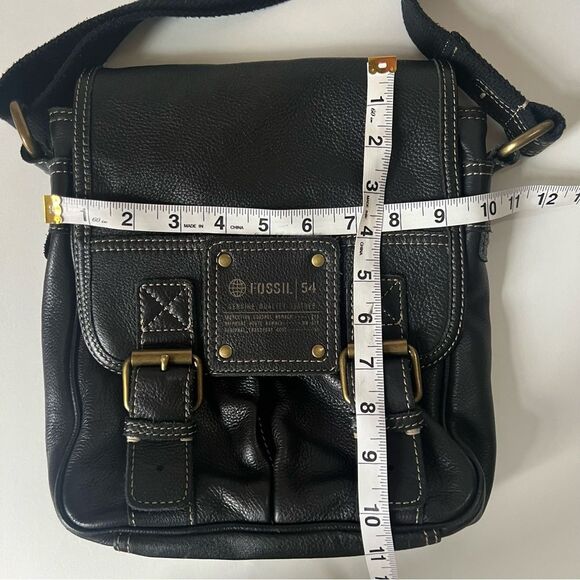 VTG Fossil Pebble Leather Black Messenger Crossbody Shoulder Purse Bag - Picture 15 of 16